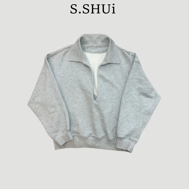 S.SHUi深V领叠穿百搭BF风休闲卫衣no退no换，介意慎拍