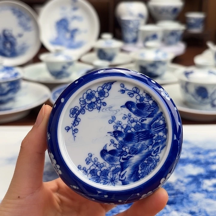 瓷杯子手工手绘喜鹊盖置