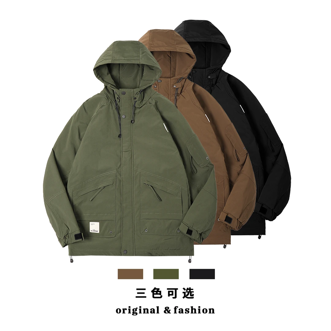 冬季新款潮流加厚保暖男士夹克连帽防寒外套男休闲百搭情侣6812