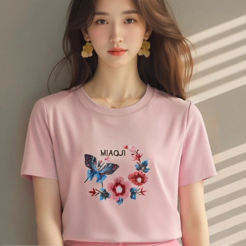 【莫奈花园】新中式刺绣短袖T恤女2025新款春夏高级感气质小衫上衣