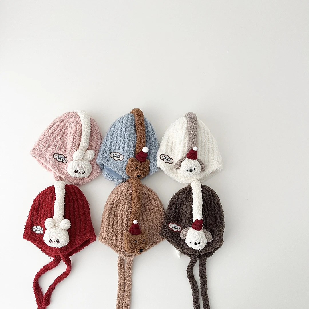 儿童帽子秋冬季男女童护耳帽宝宝保暖防风防寒厚毛绒针织耳机帽潮