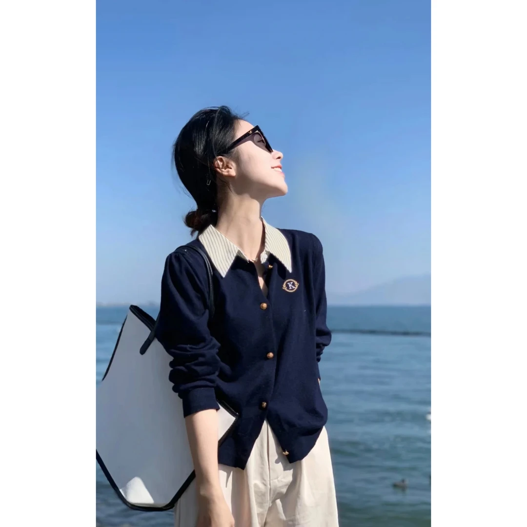 QIMO启茉（A387#x翻领毛衣开衫）