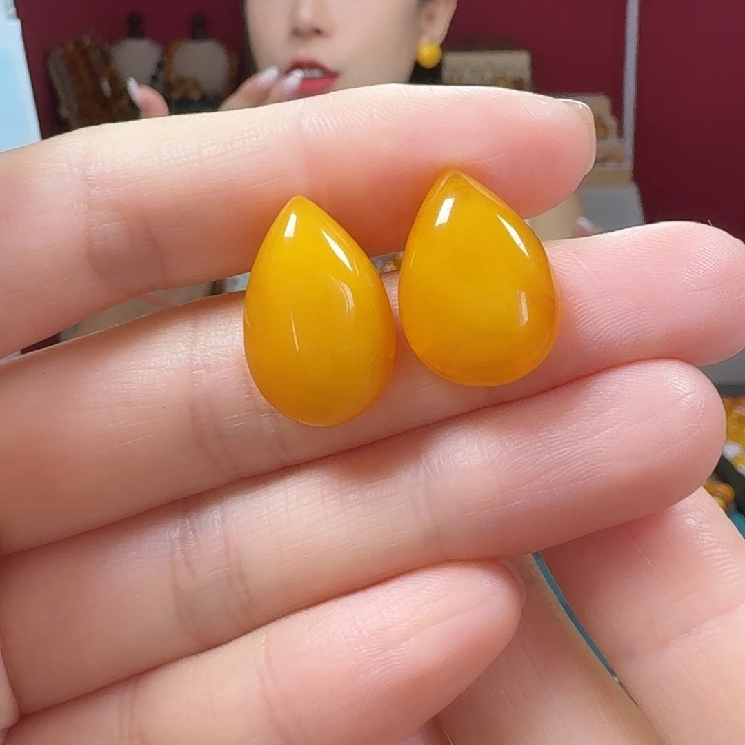 蜜蜡银S925镶嵌耳饰耳钉