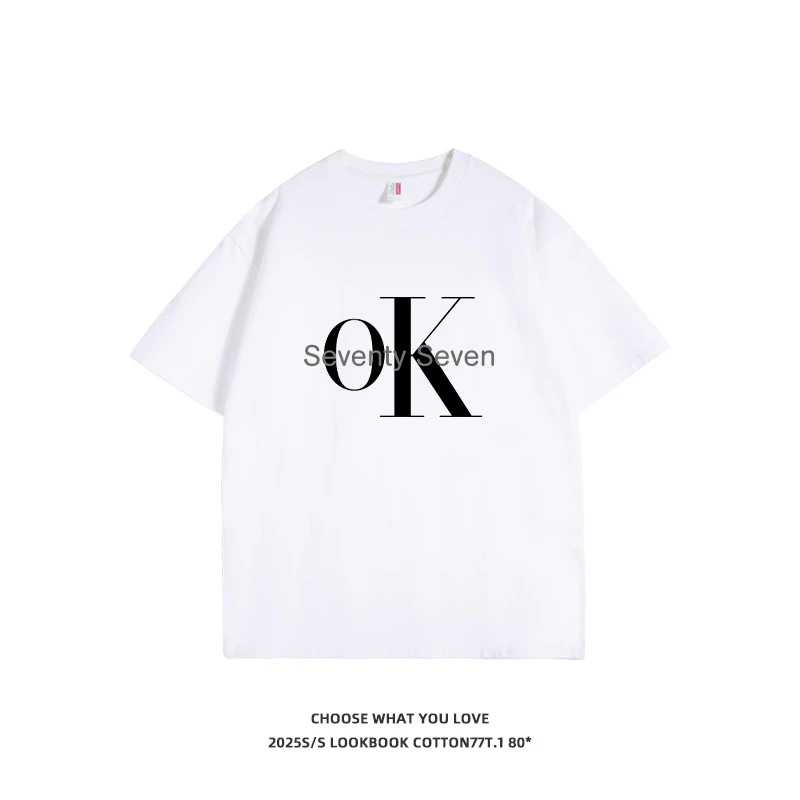 潮牌设计OK字母印花T恤女短袖夏季宽松纯棉美式复古经典短袖女装