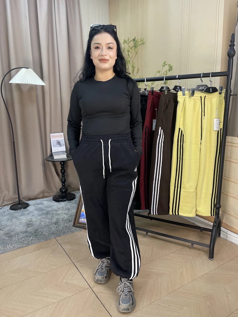 高腰宽松直筒运动裤女春秋新款百搭条纹休闲卫裤