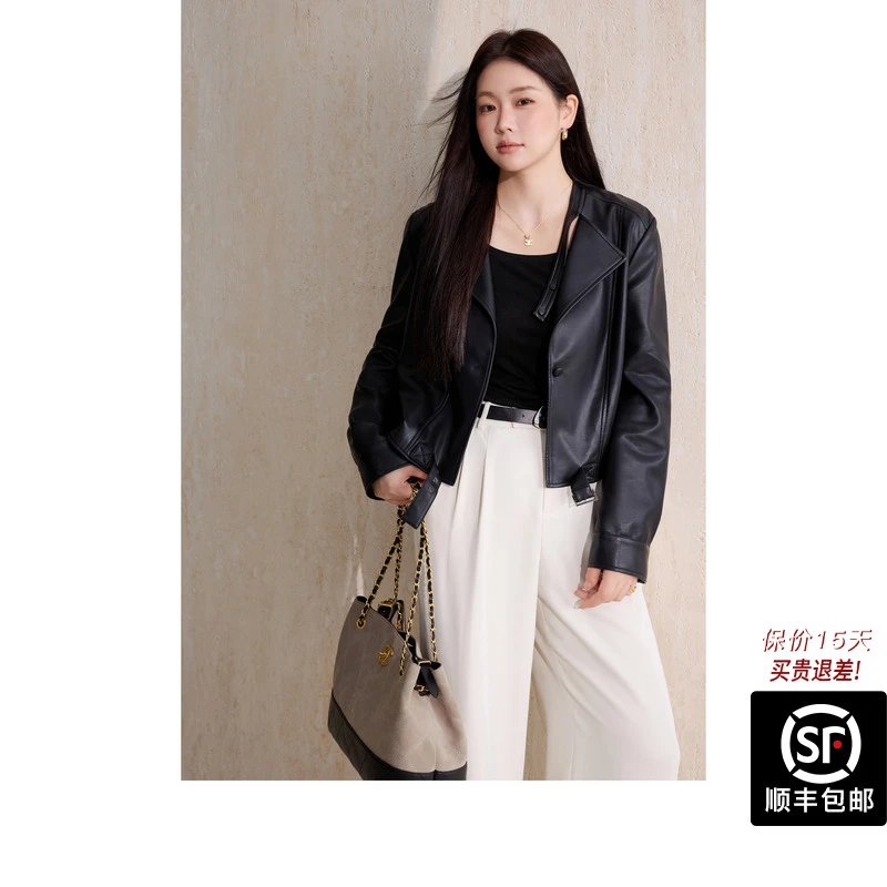 蓝语大码年轻时尚气质短款大码PU皮衣外套女2025秋冬款修身皮夹克