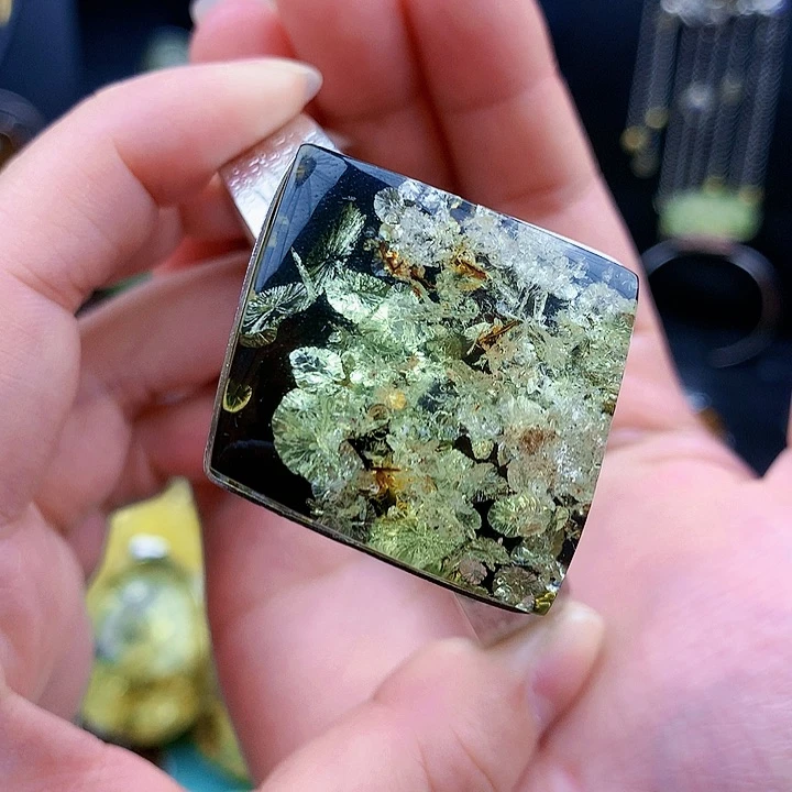 琥珀裸石银S925镶嵌手镯