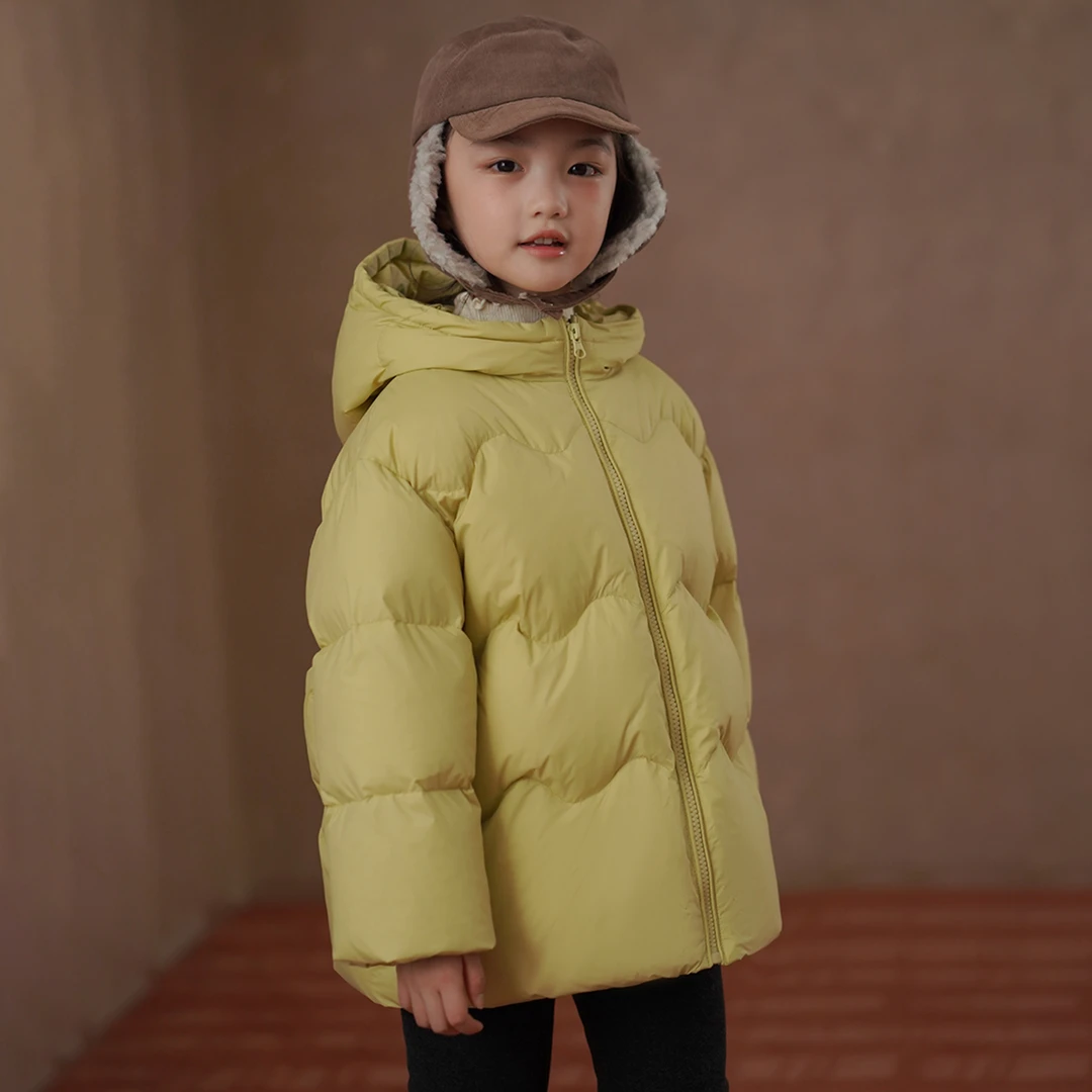 哈齿童装儿童冬装新款休闲宽松中长款黄色羽绒服女童羽绒外套女孩
