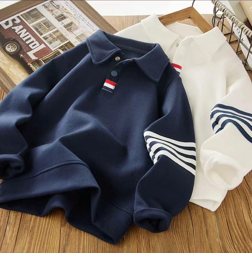 【实体品质】2025秋季新款洋气POLO衫翻领T恤中大童休闲打底衫
