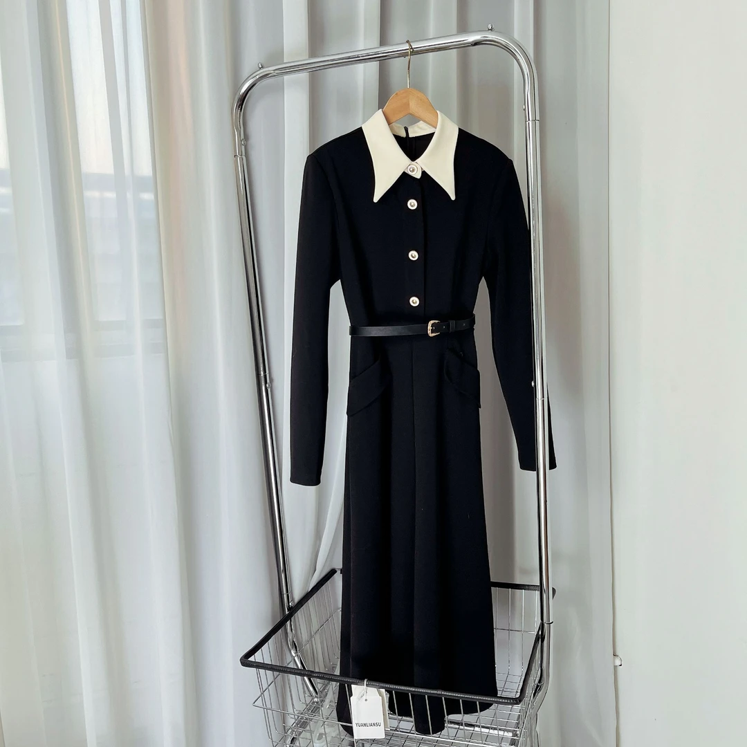 拉夏贝尔2025春季新气质时尚高级收腰显瘦赫本风连衣裙 12081 MCK