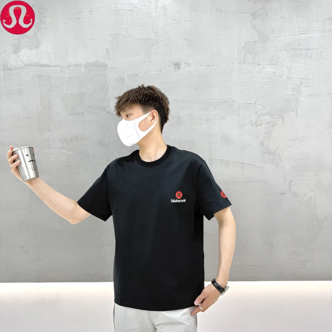 luluheromi男士纯棉休闲夏季刺绣T恤时尚百搭圆领宽松简约男短袖