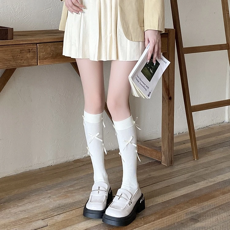 【蝴蝶结微压力小腿】天鹅绒春夏薄款芭蕾风小腿袜多蝴蝶结甜美袜子