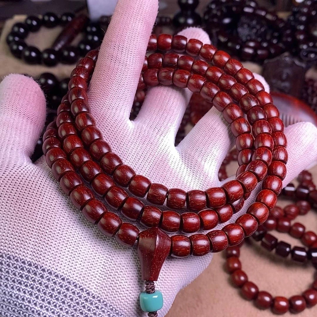 水***错小叶紫檀手串/手链无胶无蜡78鳞底直切108