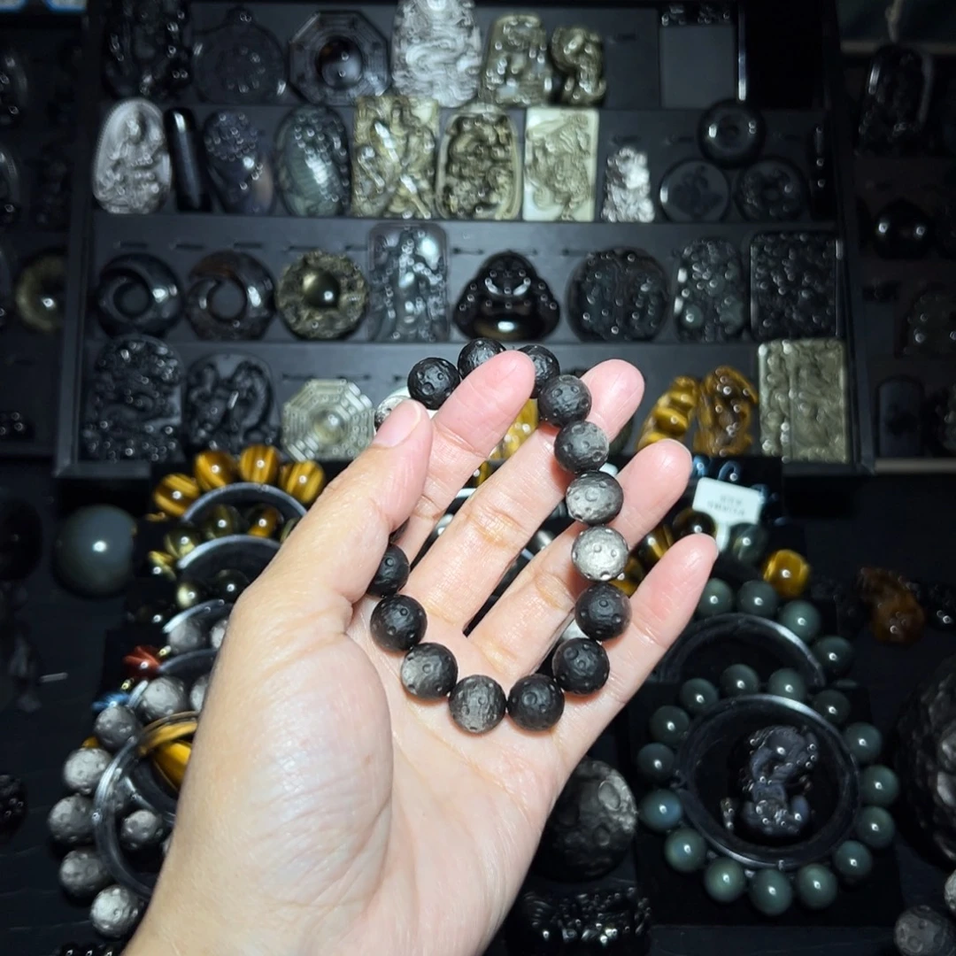 夜***湖黑曜岩未镶嵌手链