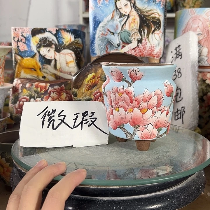 满38包邮景德镇手绘花盆