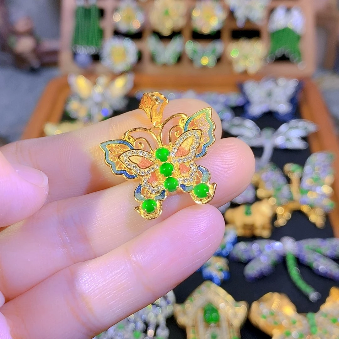 银S925镶嵌挂件翡翠