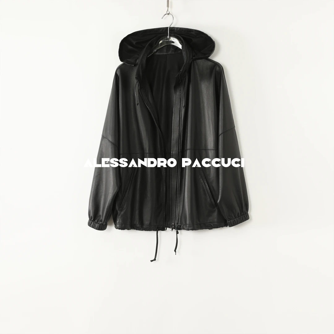 AP洛哥53034PY【独立内核】黑标/小羔羊皮可收纳帽子立领时尚皮衣