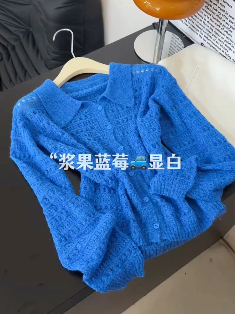 复古巨显白镂空针织开衫女早秋新款小众设计感独特别致慵懒感外套