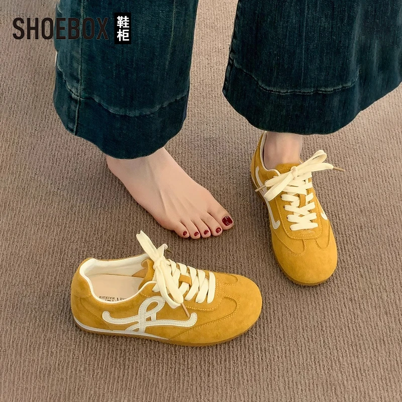 SH0EBOX鞋柜黄色德训鞋女2025秋季爆款阿甘鞋百搭板鞋休闲运动鞋