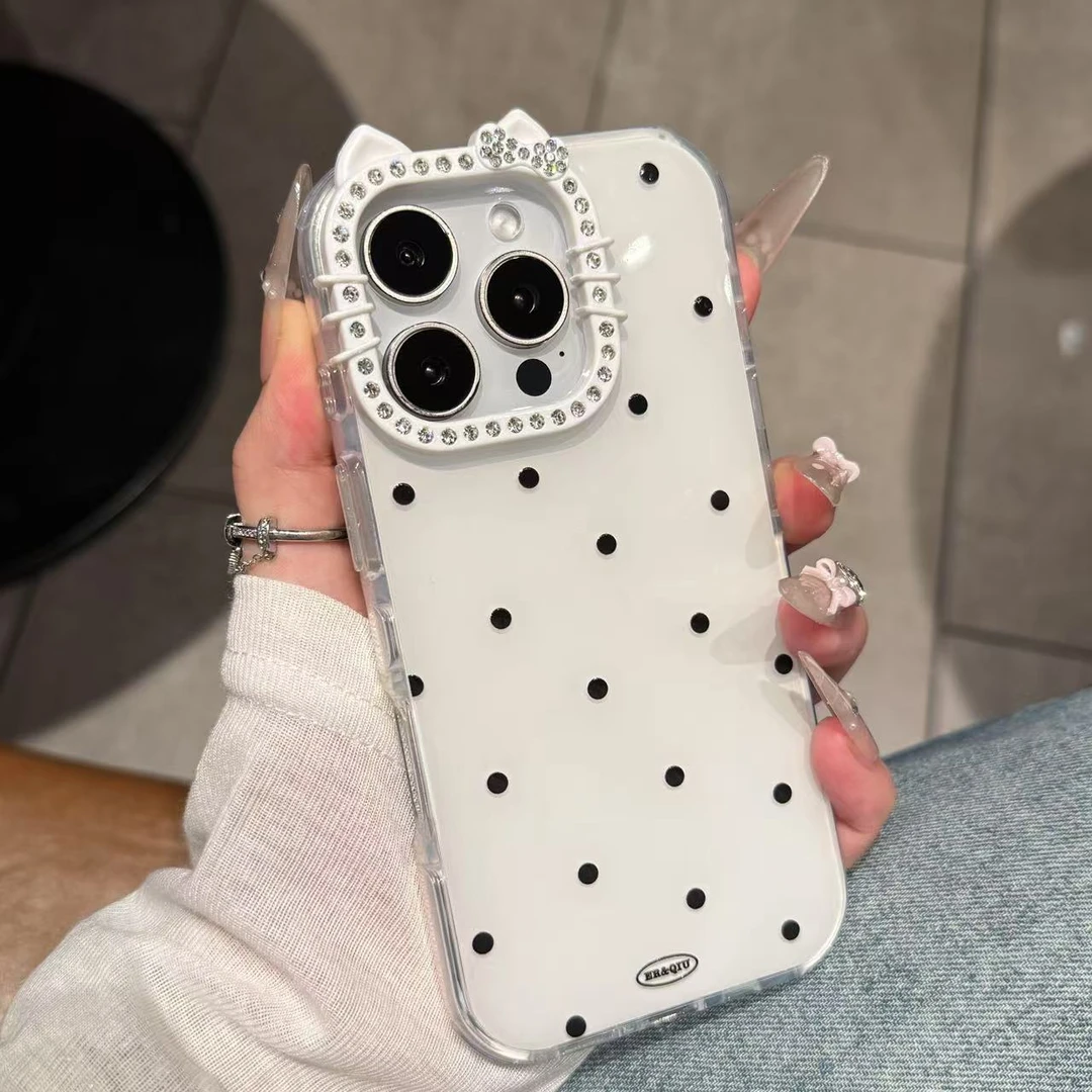 高颜值波点kitty猫镜头适用苹果16手机壳iPhone15promax简约14女