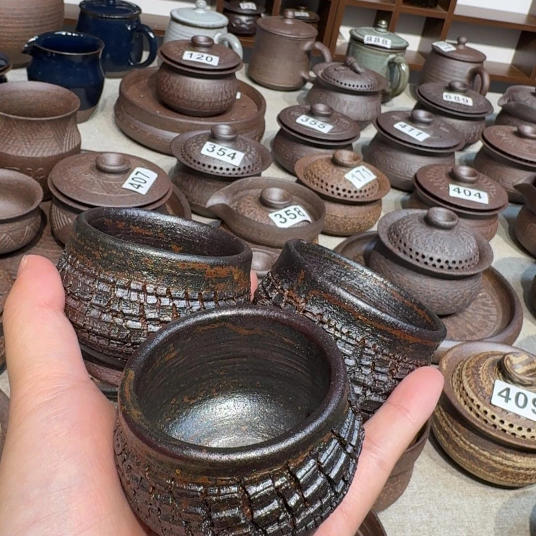 刘***公陶粗瓷茶具素色盖碗