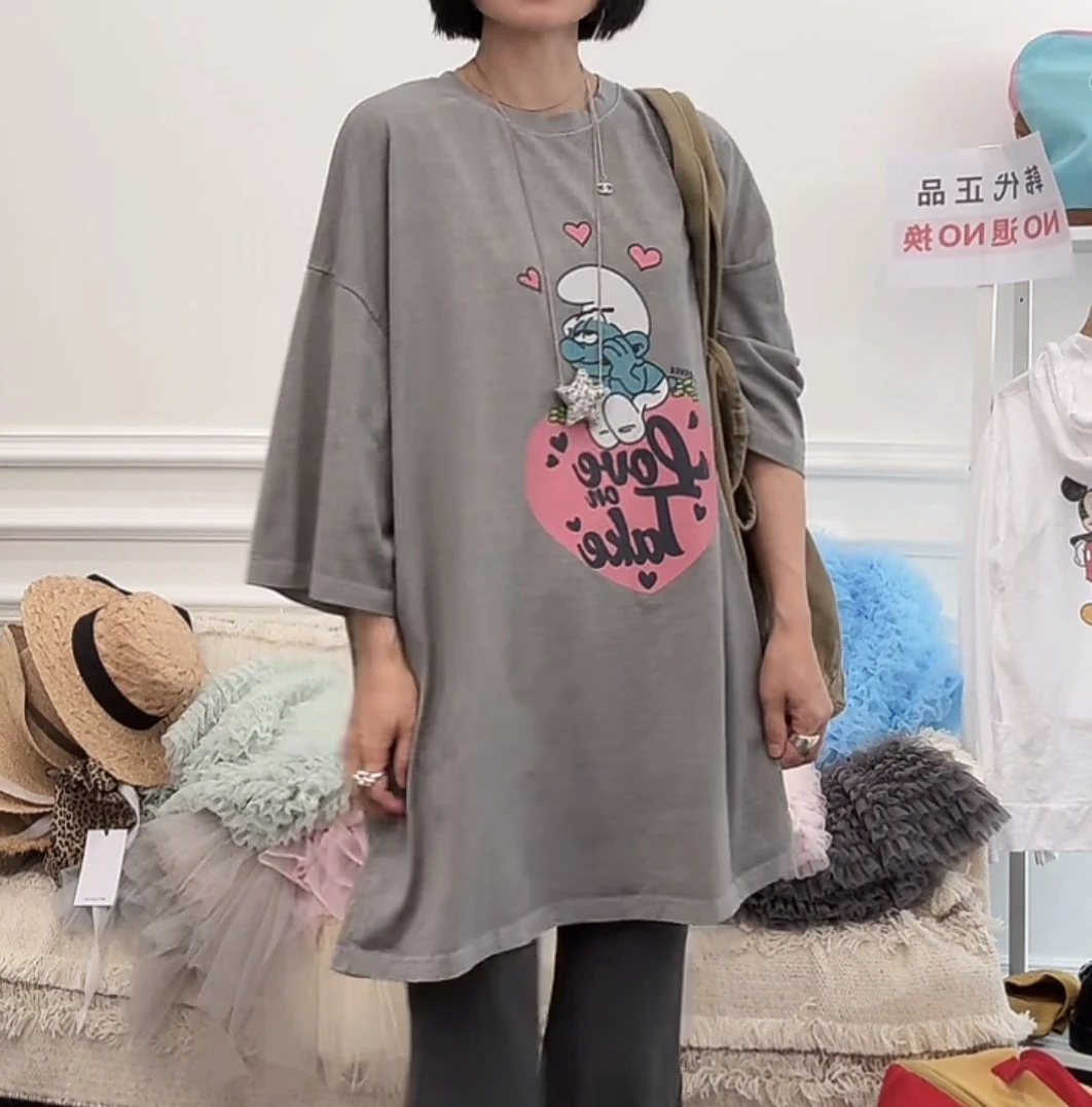 舜 韩代正品NO退换蓝精灵图案百搭短袖T恤