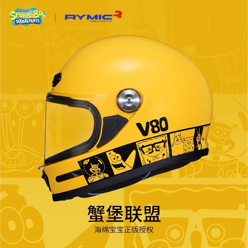 睿觅头盔V80联名海绵宝宝黑金密码男女复古机车巡航3C认证