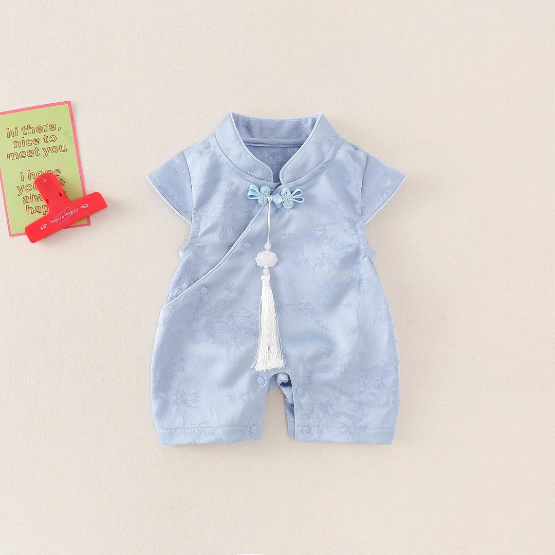 夏季婴儿连体衣新生儿薄款无袖立领洋气哈衣小宝宝外出衣服儿童