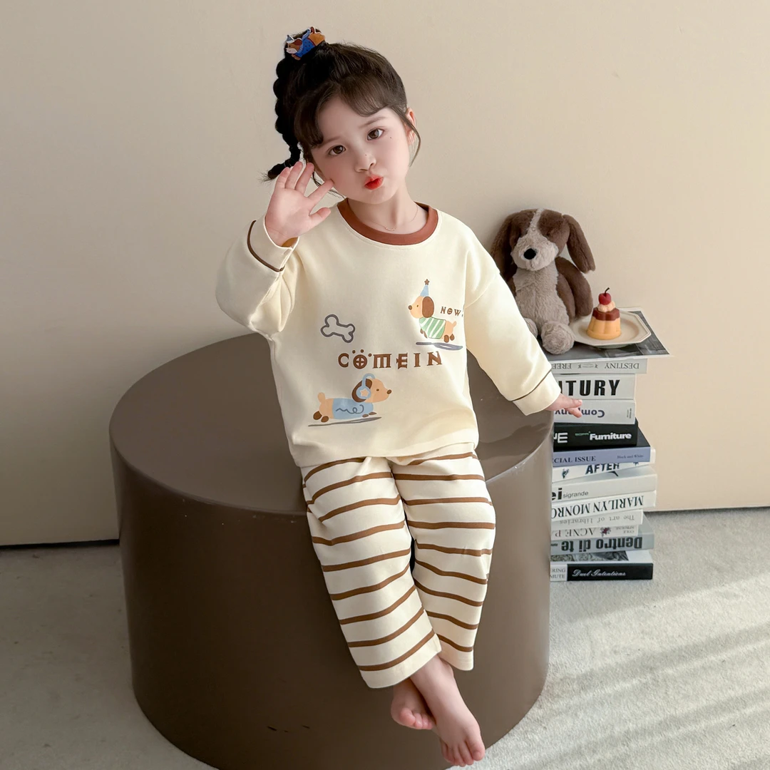 儿童睡衣女孩a类纯棉春秋2025新款女宝空调服套装卡通女童家居服