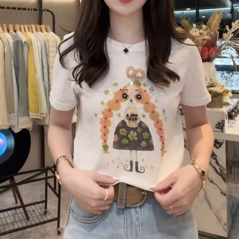 【魔法女孩】显瘦时尚复古小众宽松印花设计感休闲T恤LK2502632