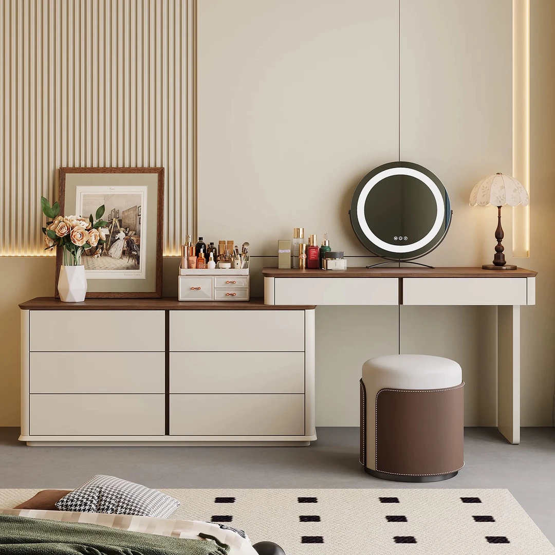 成人意式可移动推拉带斗柜梳妆台家用客厅书桌桌椅