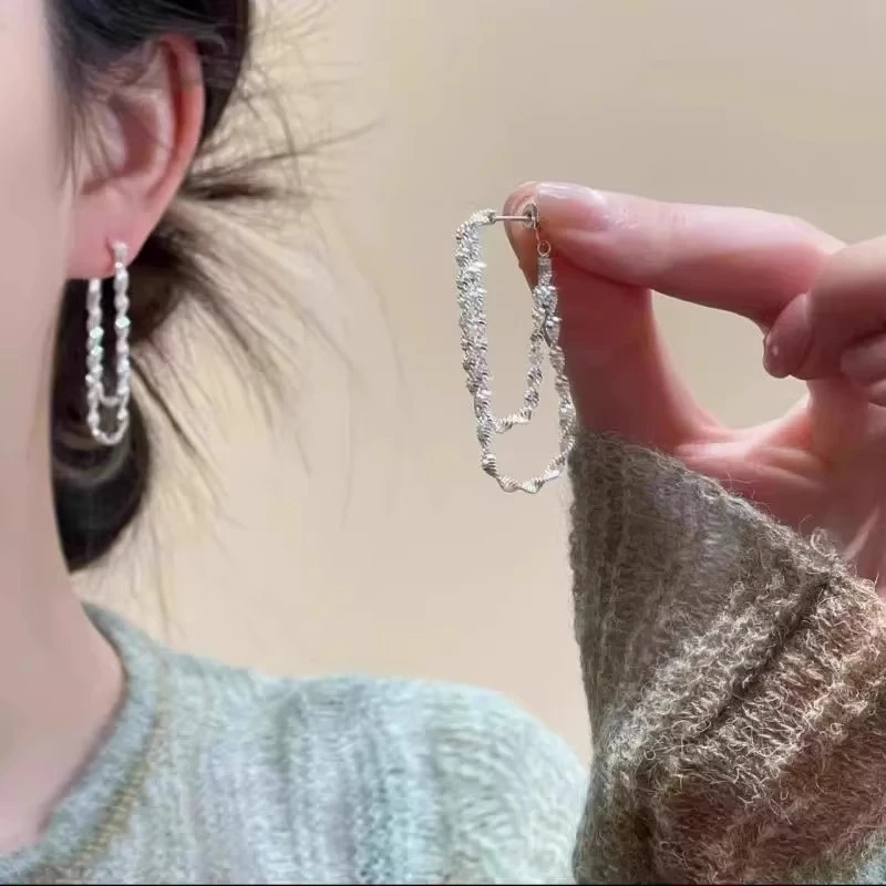 铜合金耳饰 超仙双层耳钉女2025新款爆款设计感小众耳链耳环耳饰