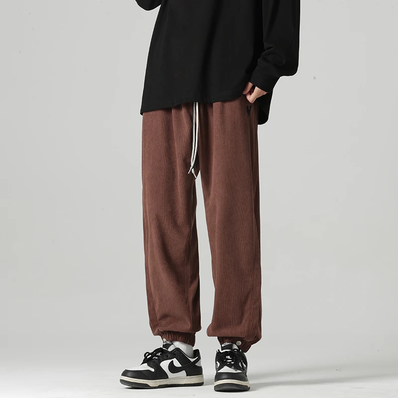 美式运动裤男士潮流简约抽绳百搭时尚束脚裤宽松卫裤休闲裤纯色