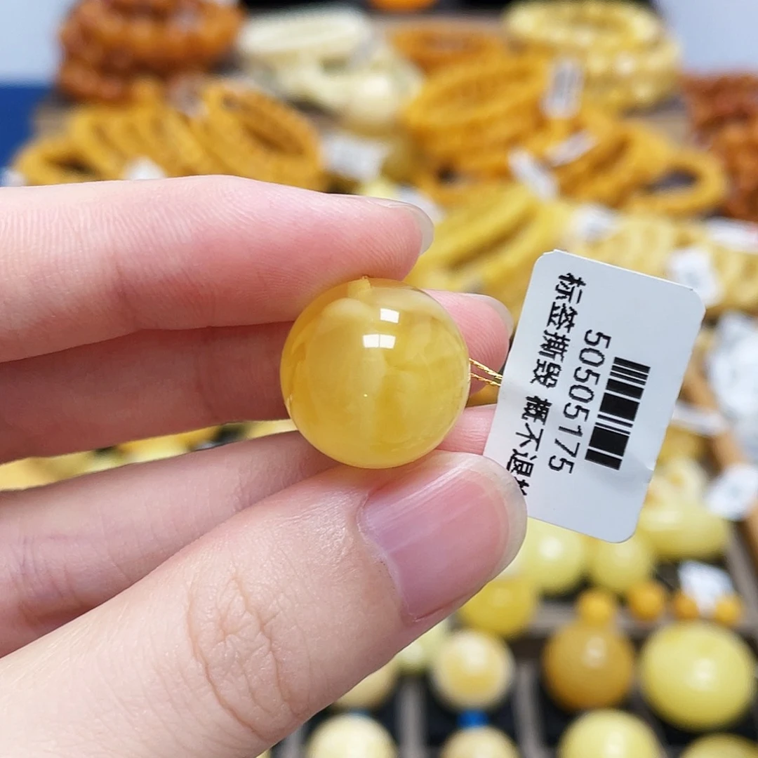未镶嵌蜜蜡珠宝奇石圆珠浓蜜拉丝白花16.7m m