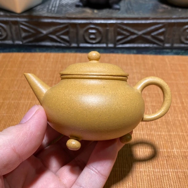 宜兴紫砂壶三足水平壶100cc原矿黄金段泥纯手工国潮中国风茶壶
