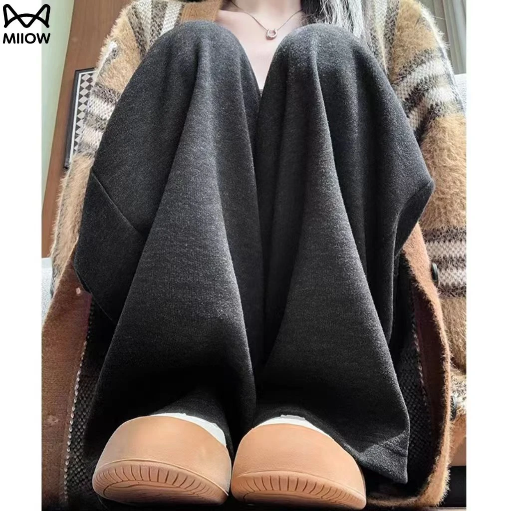 猫人黑色阔腿裤女春秋冬季高腰显瘦小个子直筒休闲慵懒加绒糯米裤