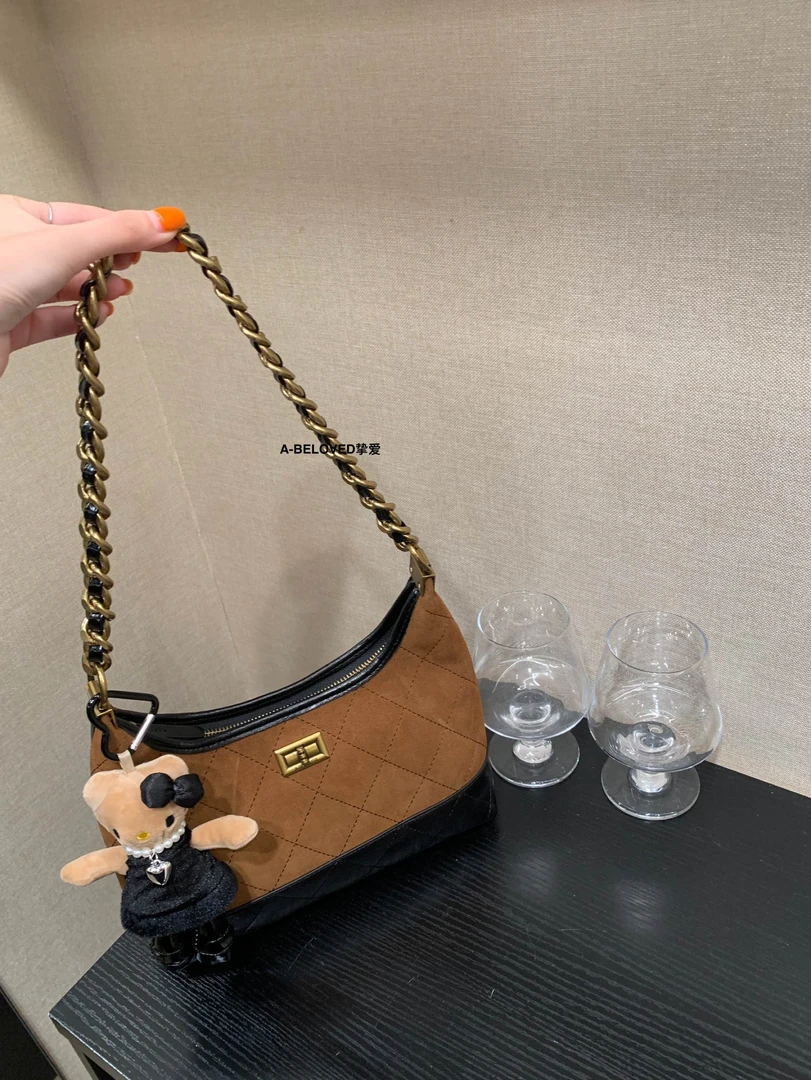 【QQ专属】原创设计-经典时尚百搭拼皮链条单肩斜挎包25031