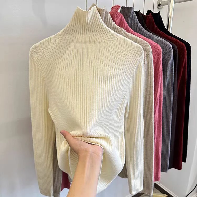 【靓衣园】时尚高领堆堆领坑条打底毛衣