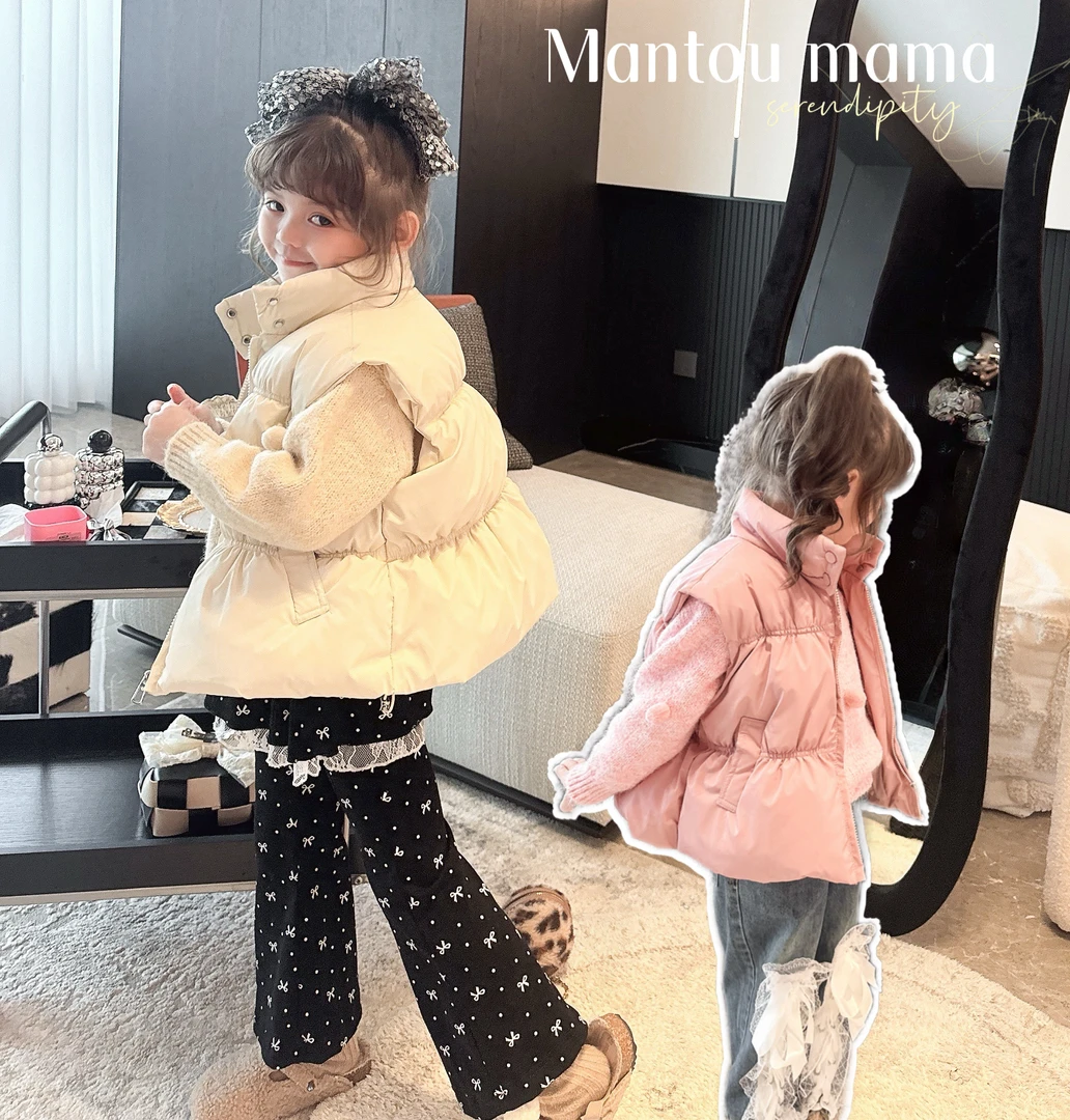 【Mantoumama】33【新款】三防皮马甲女童秋冬季百搭可爱保暖精致洋气