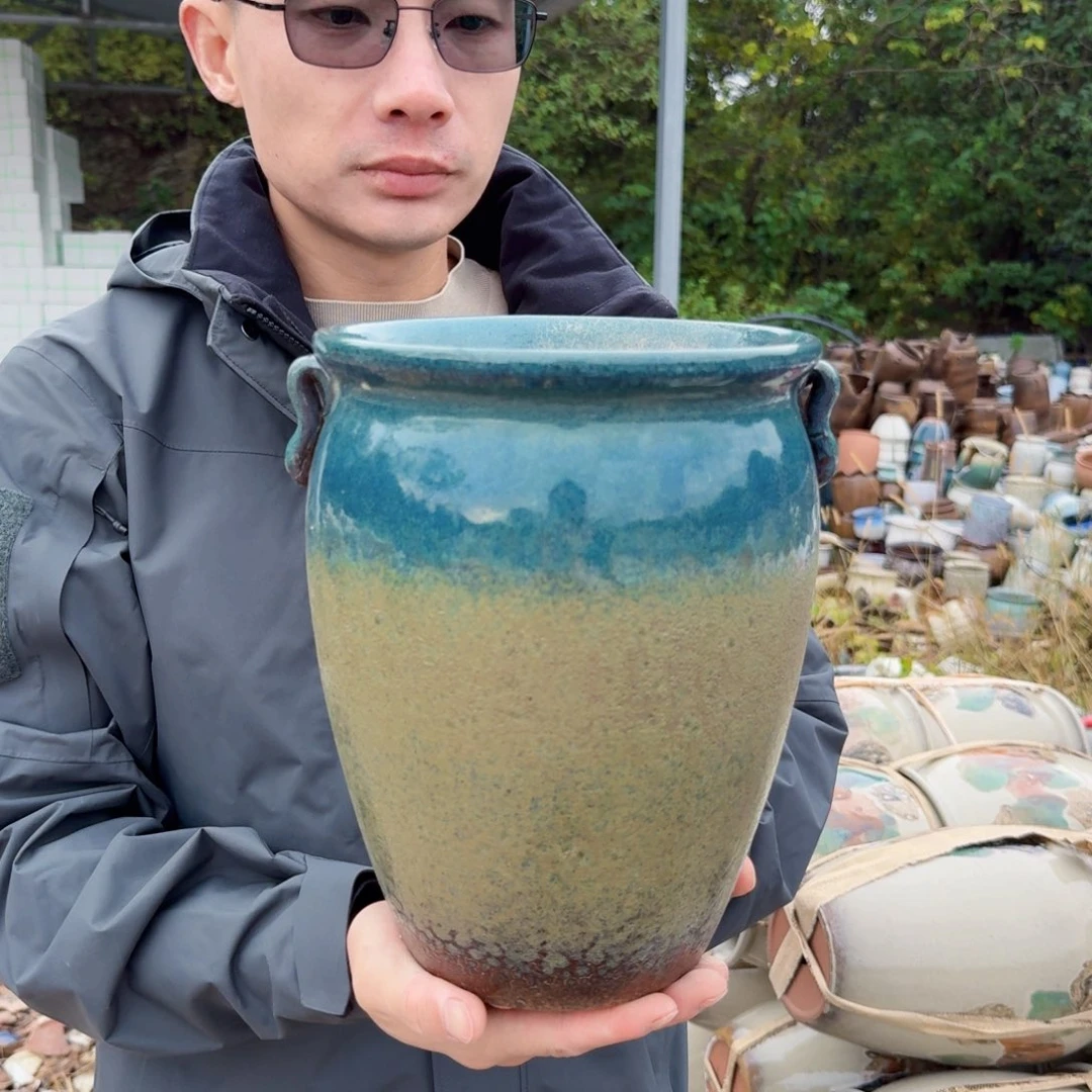 紫砂花盆口19高25（一个耳朵镇店之宝泡泡绿