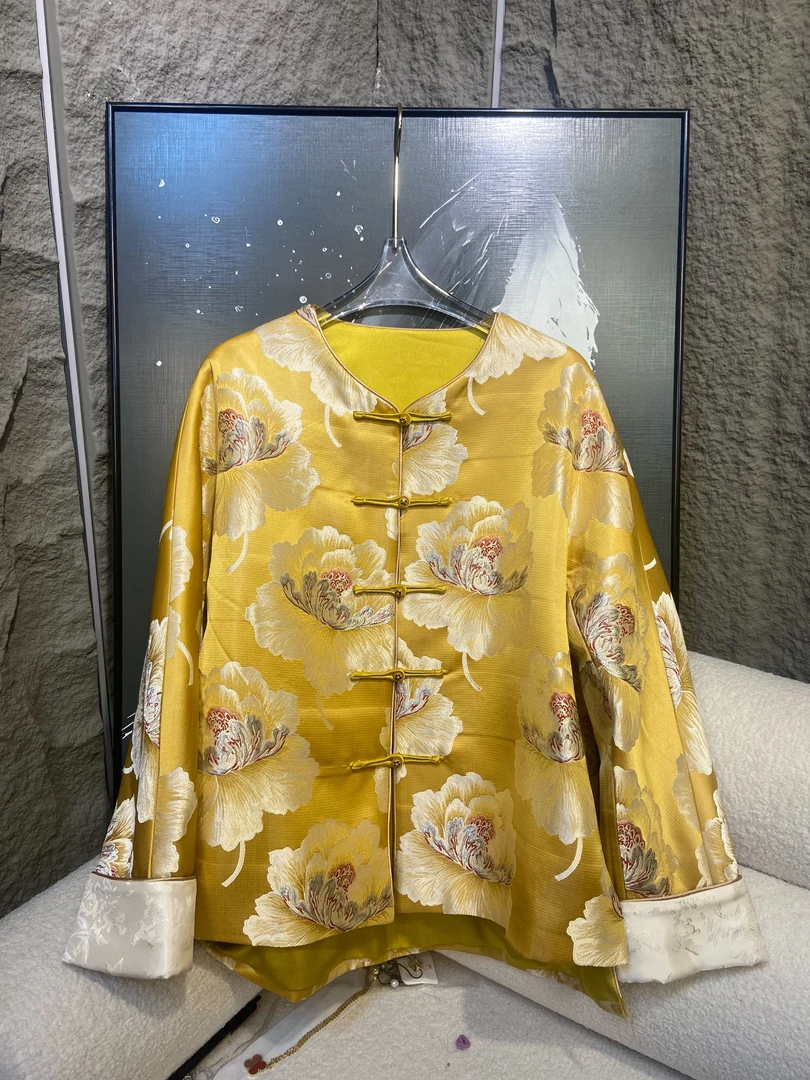 【深圳南油二姐】新中式国风设计师款印花圆领网红复古加棉外套1006