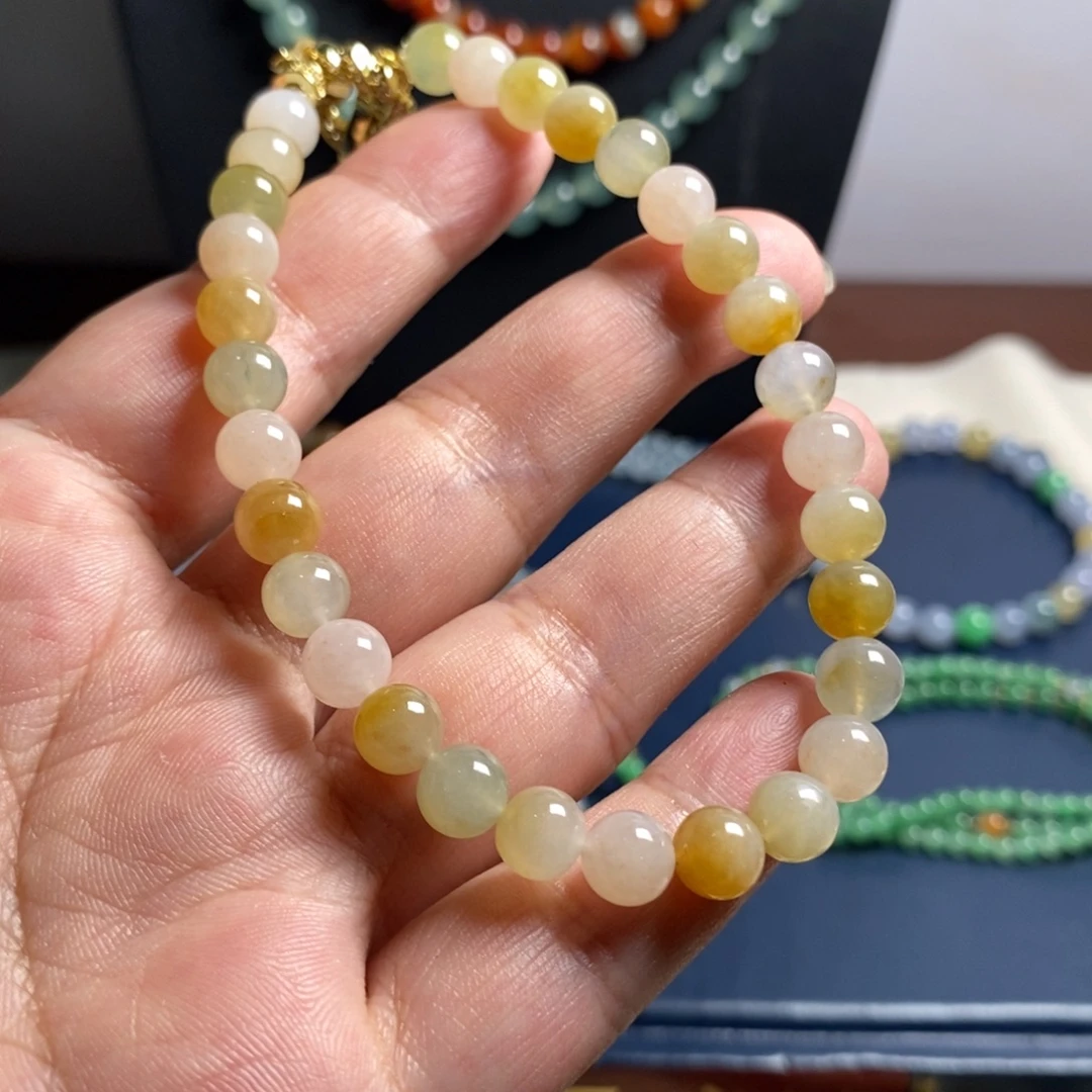 定制翡翠未镶嵌黄翡手串卡6.8