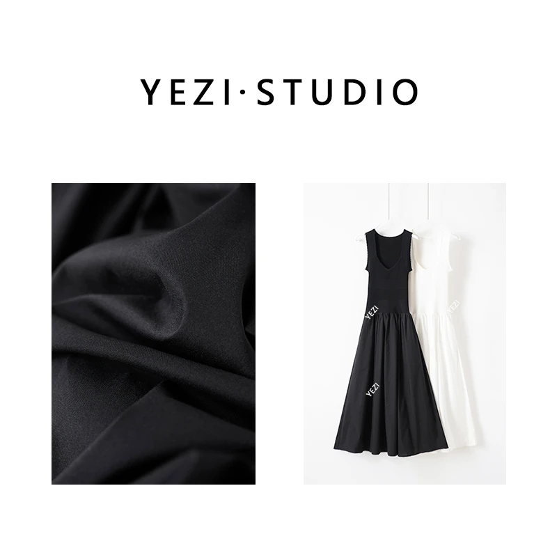 【赫本裙】法式宽边背带U领无袖针织背心拼接连衣裙25134402