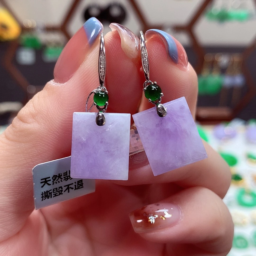 翡翠耳饰18K金镶嵌天然翡翠