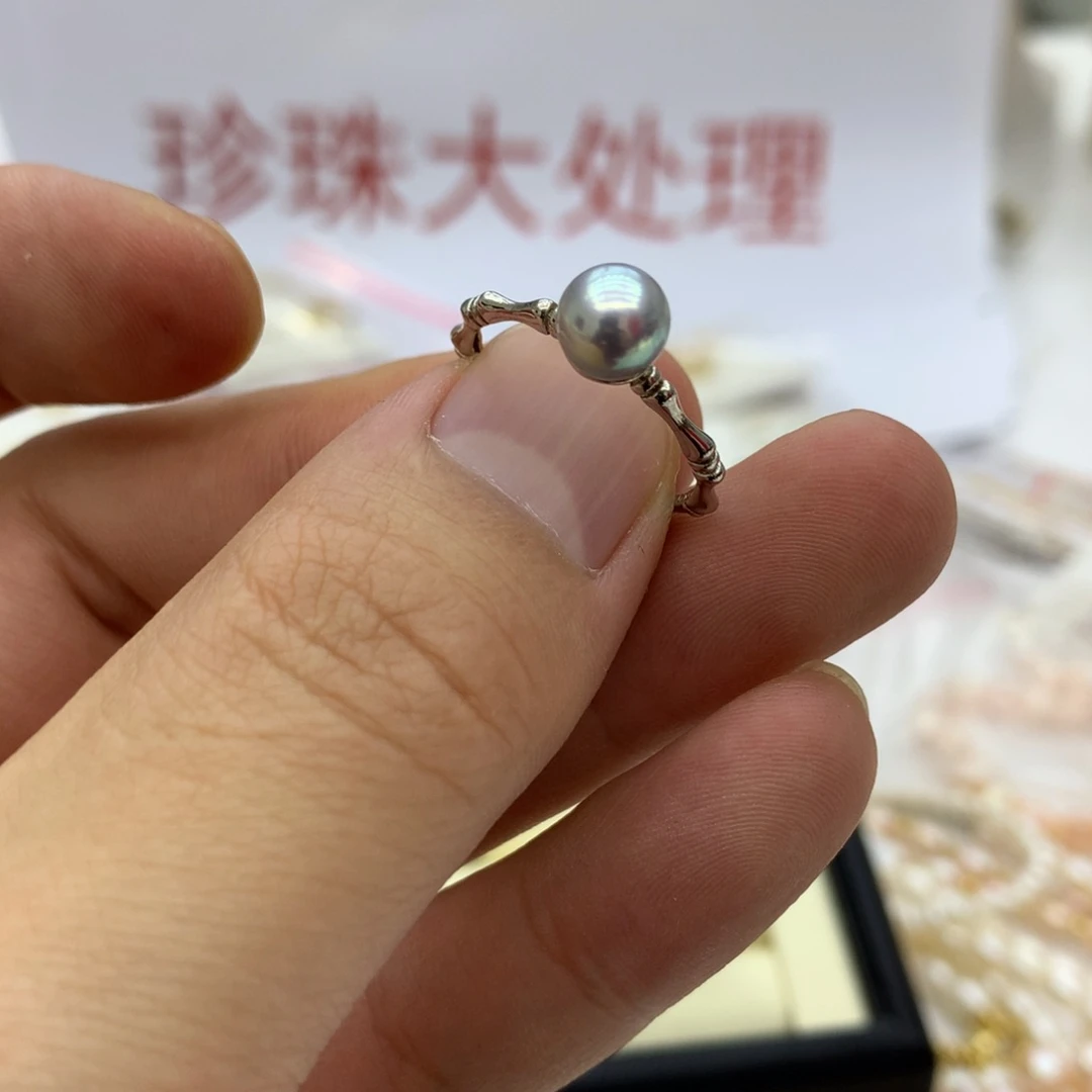 银S800镀金镶嵌戒指淡水珍珠8