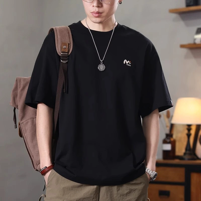 重磅来袭夏季250G纯棉短袖T恤男士轻奢宽松大码休闲刺绣保罗衫潮