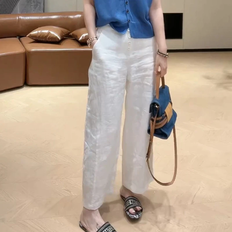 香朵儿韩版高腰纽扣设计感休闲裤女2025年夏季时尚洋气显瘦长裤女