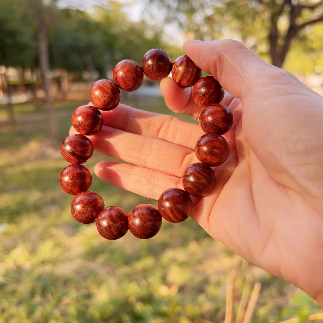 海南黄花梨1.5虎皮山水纹降香黄檀手串文玩盘玩单圈珍藏精品