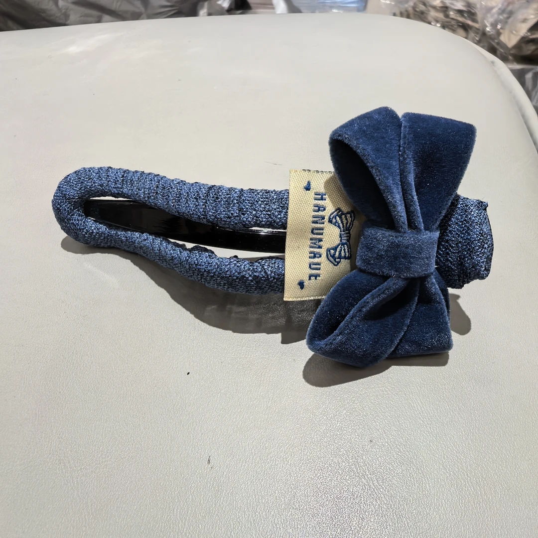 C163蓝色绒绒蝴蝶结大懒人夹
