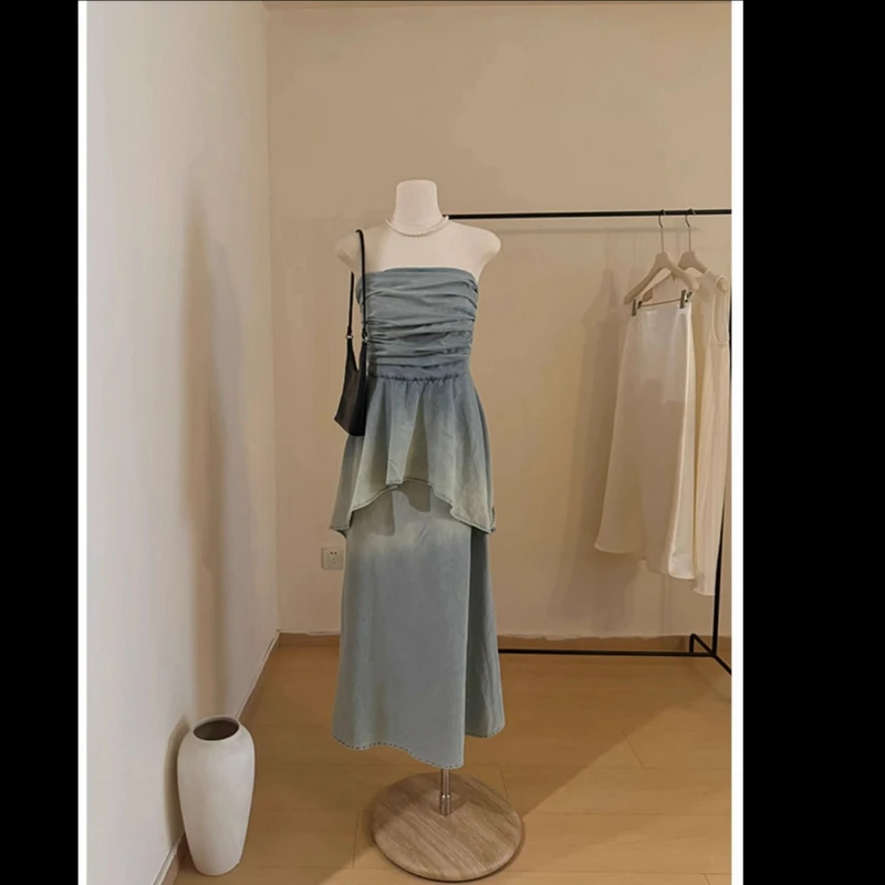 牛仔抹胸裙2025春夏季新款性感辣妹显瘦收腰包臀修身夜店连衣裙女